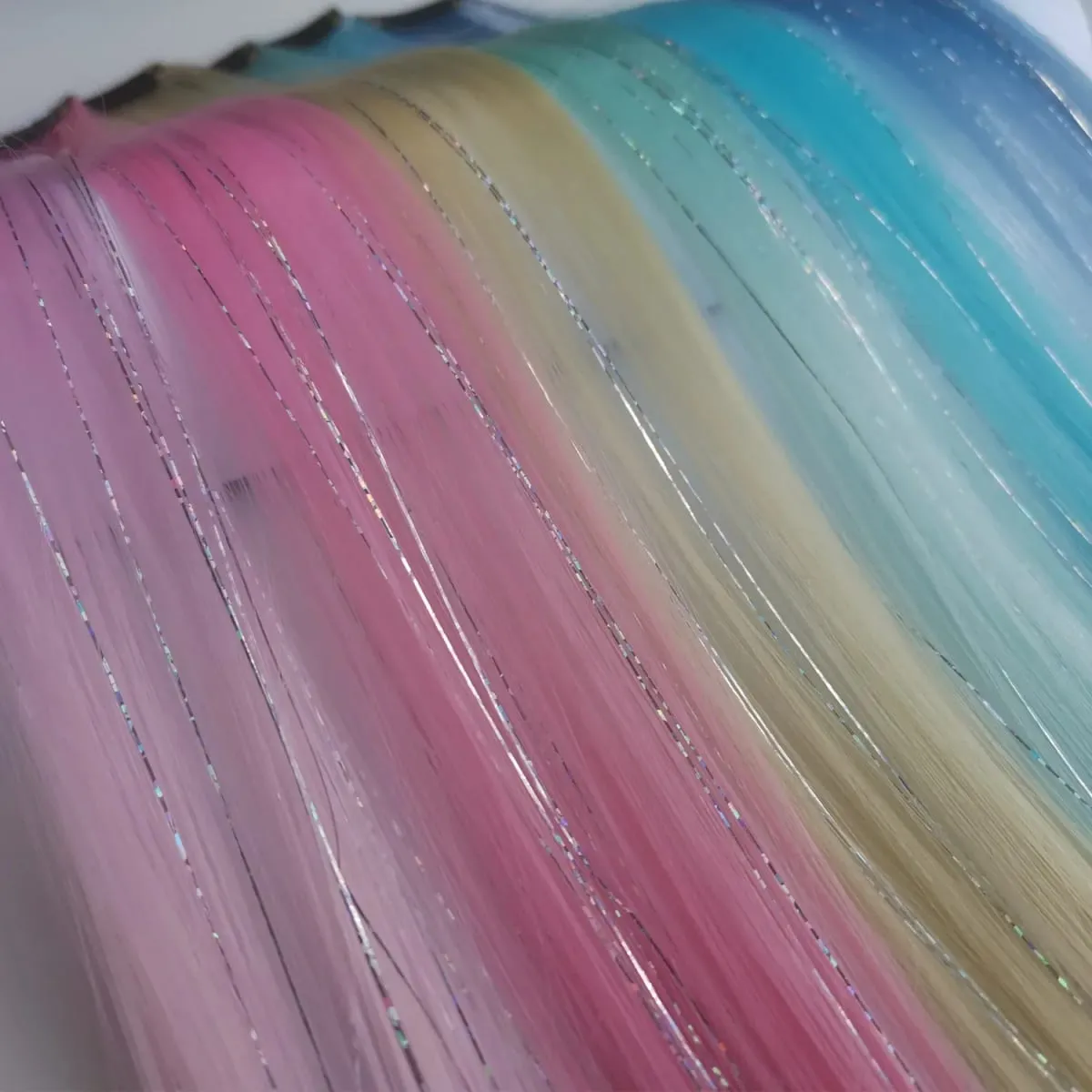 Multicolor Clip in Hair Extensions Mix tinsels Colored Hair Extensions 2 in 1 Rainbow Hair with Silver Tinsels for Kids Girls — image 6