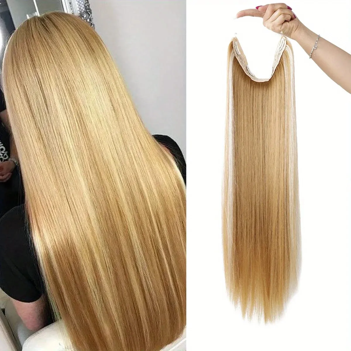 Invisible Wire Hair Extensions Adjustable Size Removable Secure Clips in 24 Inch Straight Secret Hairpiece for Women — image 14