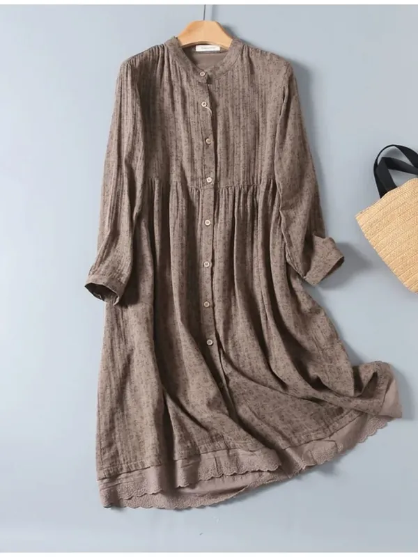 8 Colors -- Lamtrip-Retro Floral Cotton Yarn Long Sleeve Single Breasted Robe Casual Soft House Dress 2025 Spring — image 9