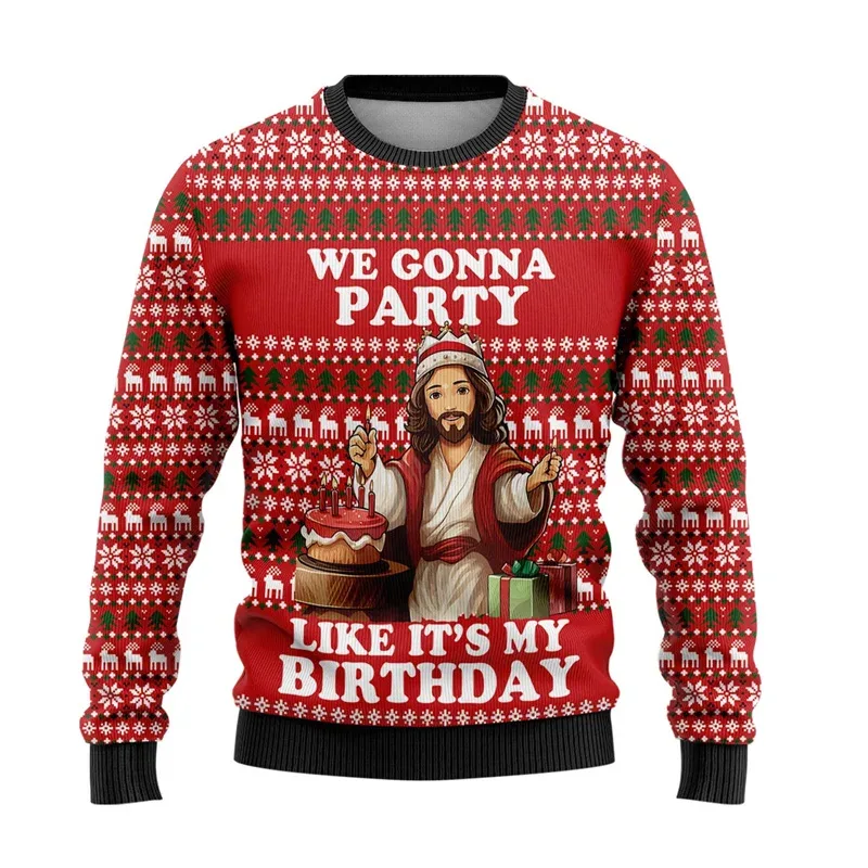 Suéter feio de Natal com estampa 3D de animal fofo para homens e mulheres roupas engraçadas com design de caveira moletom gráfico casual gola redonda — image 14