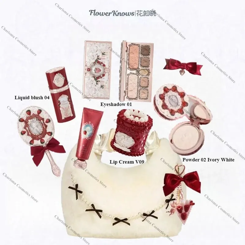 Flower Knows Strawberry Cupid Cosmetics Full Palette Lip Cream Powder Hand Cream 9-piece Set