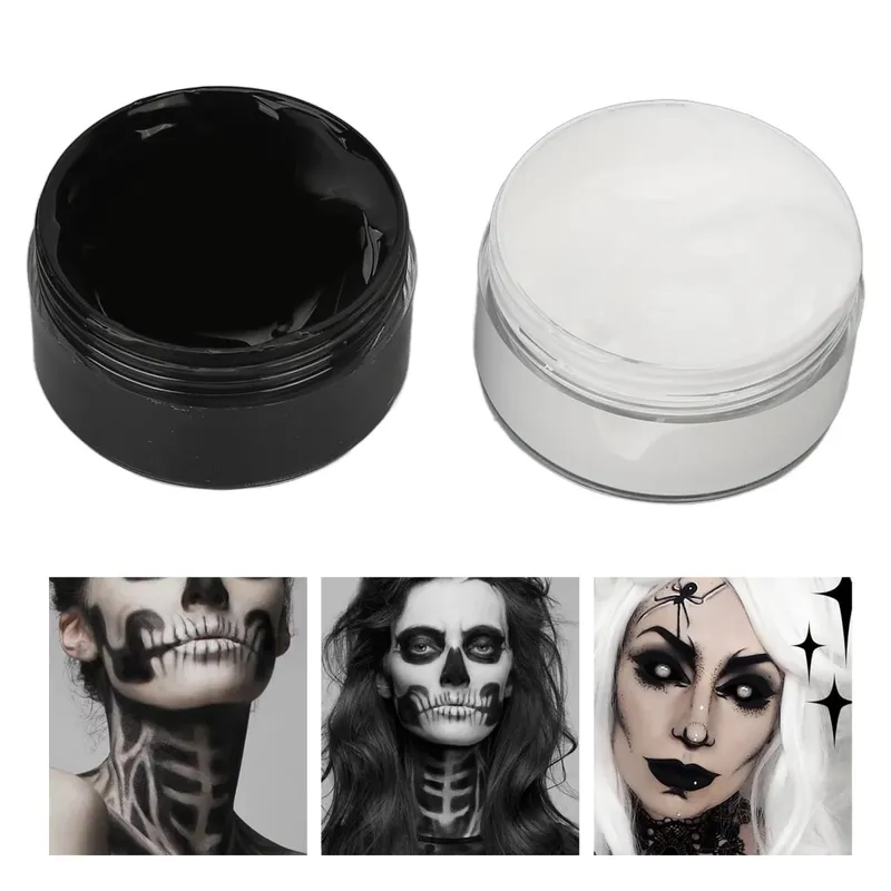 Halloween Face Paint Kit Cosplay Face Body Paint Highly Pigmented Black and White Easy to Paint with Brush for Theme Parties — image 2