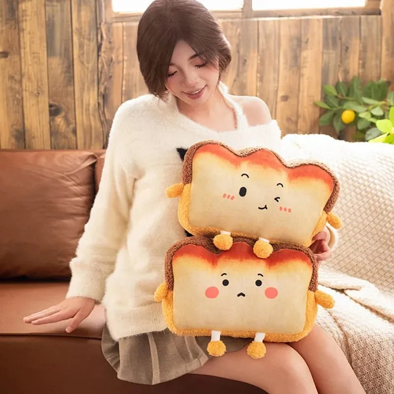 35x25cm Toast Bread Pillow Hands Warmer Winter Warm Plushie Emotion Face Human Figured Soft Cushion Decor Friend Gift — image 6
