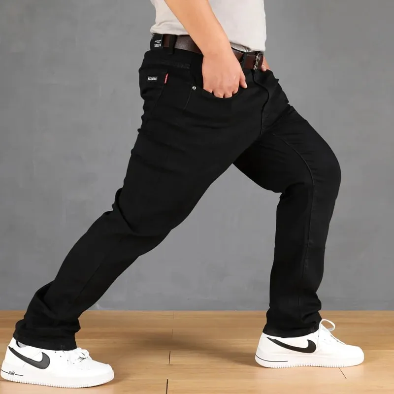 Plus Size Men's Solid Barrel Denim Pants For Spring Fall Casual Black Trendy Jeans For Men — image 4
