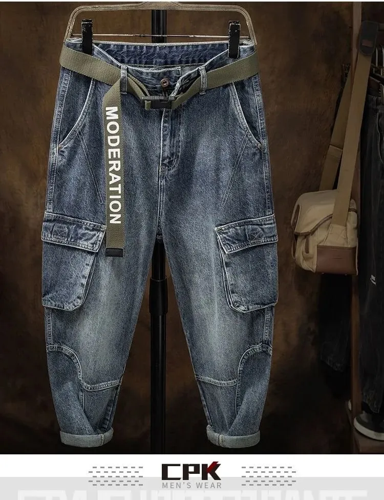 2023 Spring and Autumn New Classic Fashion With Solid Color Cargo Jeans Men Casual Loose Comfortable High Quality Pants 28-36 — image 7