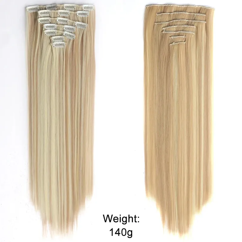 Long Straight Clip In Hairpiece Hair Extensions 4Pcs/Set Synthetic 22'' Black Dark Brown MixedColor Heat Resistant Fiber — image 16