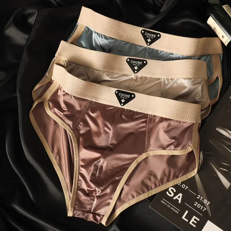 3PCS/Pack Luxury Satin-like Men's Briefs Ice Silk Hygroscopic Breathable Mesh Crotch Panties Soft High Elastic Man Underwear — image 11