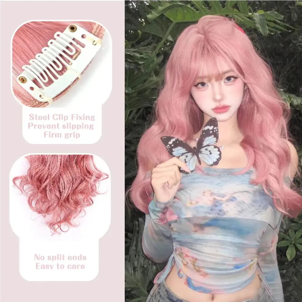Pink Hair Extensions 12Pcs Clip in Hair Extensions 22 Inches Long Curly Hair Extensions Clip ins Soft Synthetic Hair Extensions — image 5