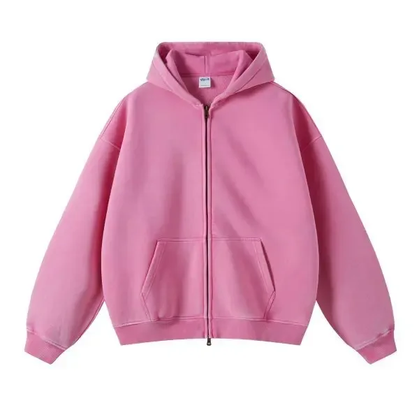 Spring Autumn New Fahsion Men's Casual Trendy Loose Solid Color Waxed Hooded Hoodies American Zipper Washed Vintage Coat Male — image 5