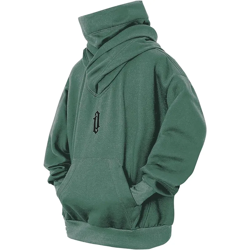 Felpa a collo alto con ricamo Felpa oversize Y2K Uomo Donna Felpa con cappuccio Ninja giapponese Autunno Hip Hop Tasca in pile Streetwear