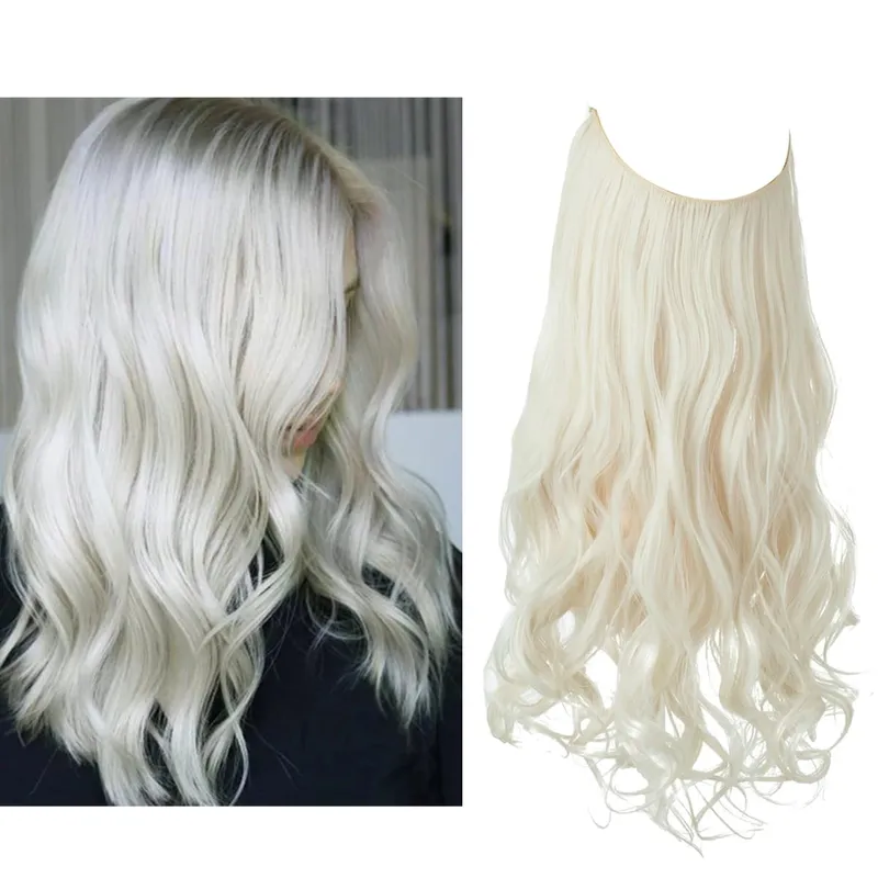 Synthetic No Clip Wave Hair Extensions Ombre Natural Blonde One Piece False Hairpiece Fish Line Fake Hair Piece