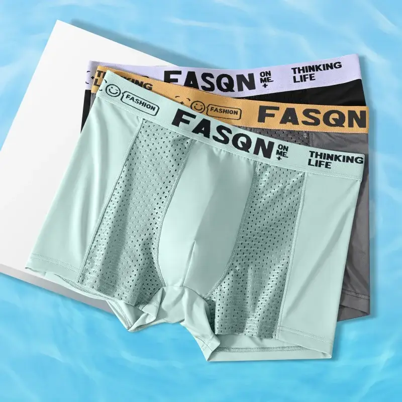3PCS Luxury Underwear Men Underpants Thin Boxer Large Size Breathable Men's Panties Quick Drying Ice Silk Shorts Plus Underwears