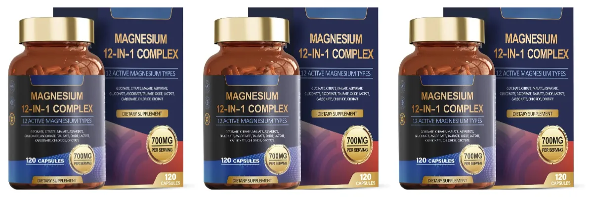 Magnesium Glycinate 12-in-1 Kompleks Tidur & Suasana Hati Mendukung Kesehatan Otot & Tulang Sitrat Malat Taurat 120 Kapsul Non-GMO