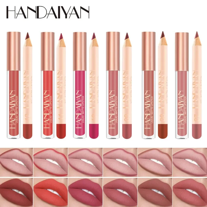 Women's 2-in-1 Lipstick Set with Lip Liner Waterproof Long-lasting Korean Makeup Matte Finish Cosmetics Kit Free Shipping