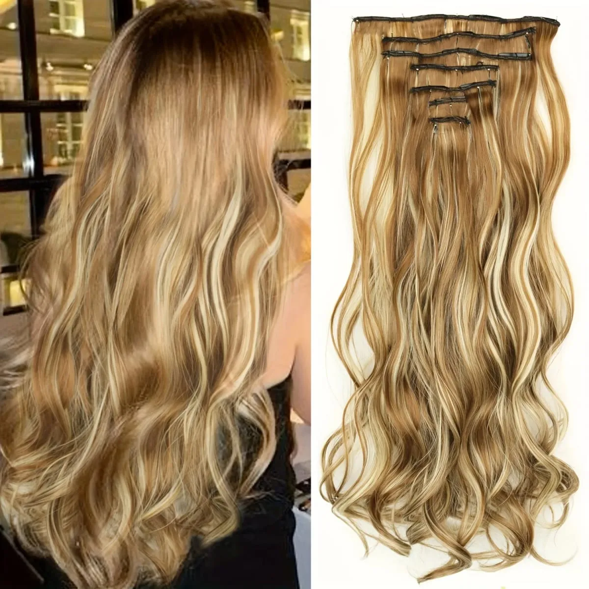 Long Straight Hairstyle 16 Clips 7Pcs/Set Hair Extensions Natural Synthetic Blonde Black Hairpieces Heat Resistant For Women — image 19