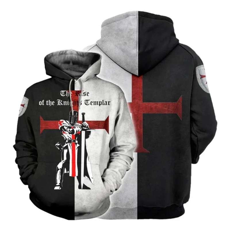 Knights Templar Armor Hoodies Jacket Crusader Cross Medieval Sweathsirt Pullover Full Printed 3D Men's Hoodie Tracksuit Carnival — image 2