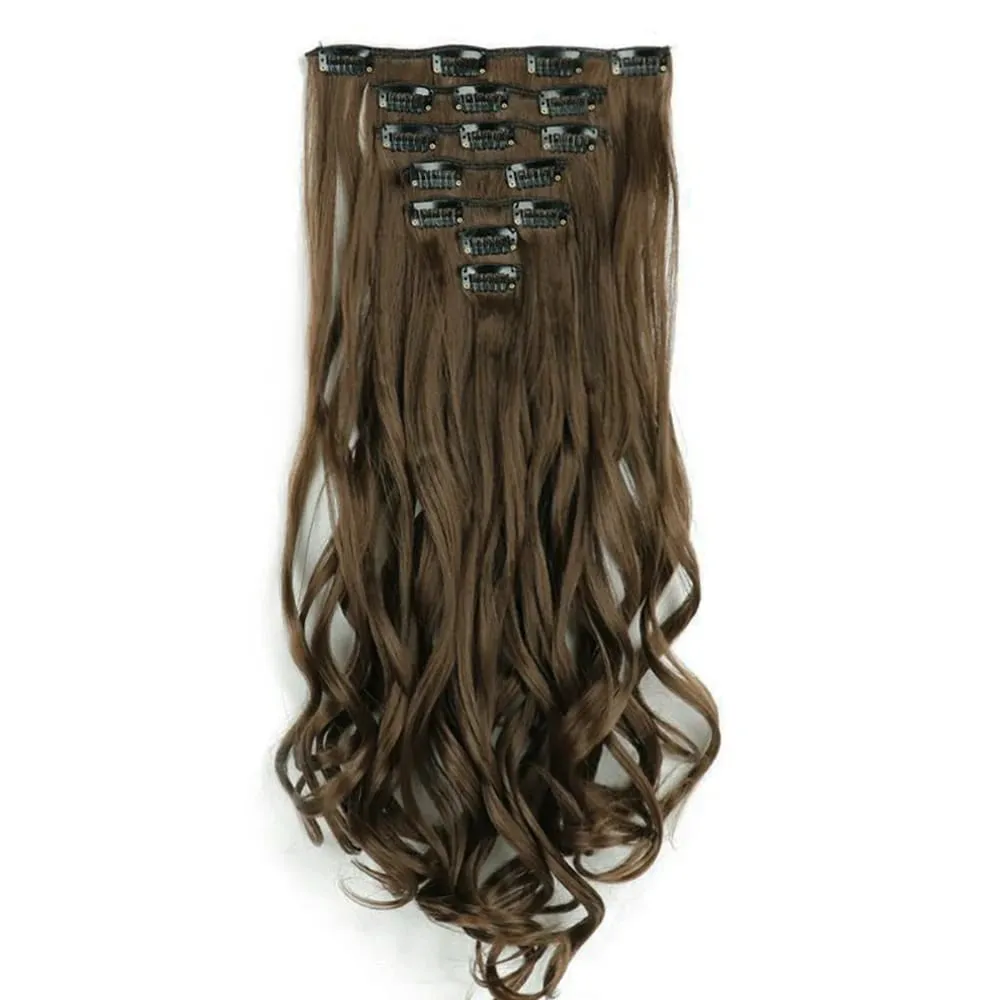 Soowee Synthetic Hair Curly Brown Blonde Clip In Grey Hair Extensions Hairpiece Fake Hair Piece for Women — image 5