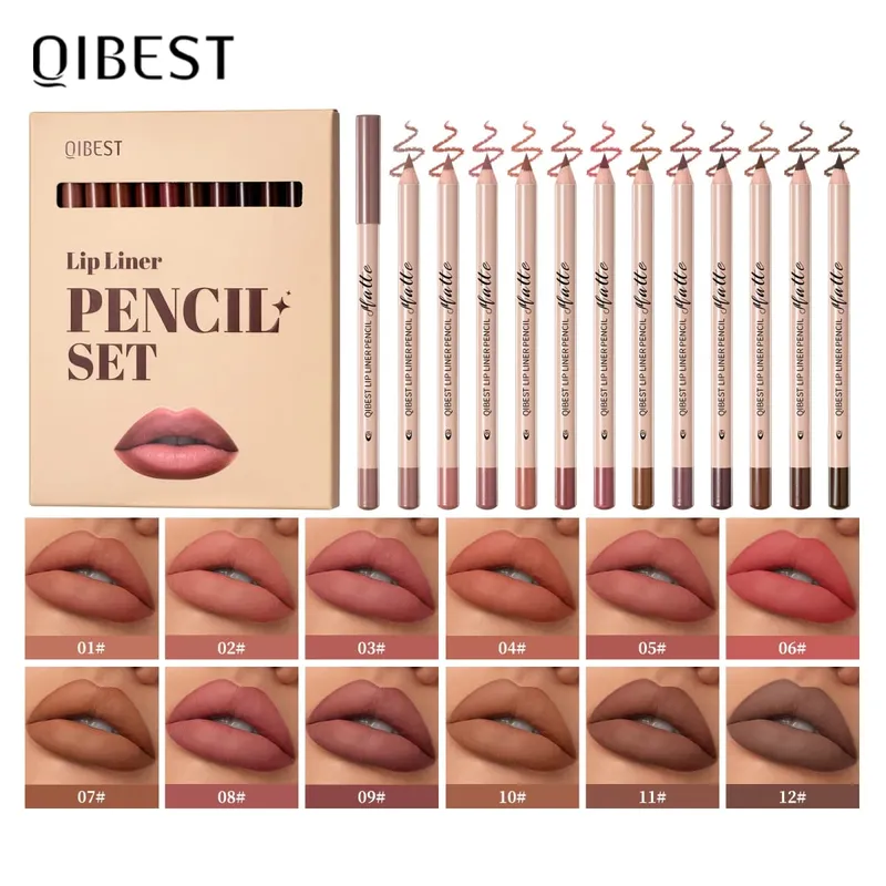 12 Colors Lip Liner Pen Set Lasting Waterproof Sweatproof Easy Coloring Non-fading Color Rendering Lipliner Set Cosmetics