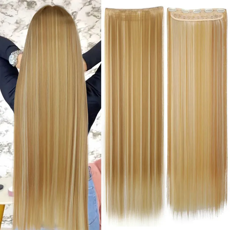 WTB Synthetic 100cm 5 Clip In Hair Extension Heat Resistant Long Straight Black Fake Hairpiece for Women Natural Fake Hair 5 Siz — image 16