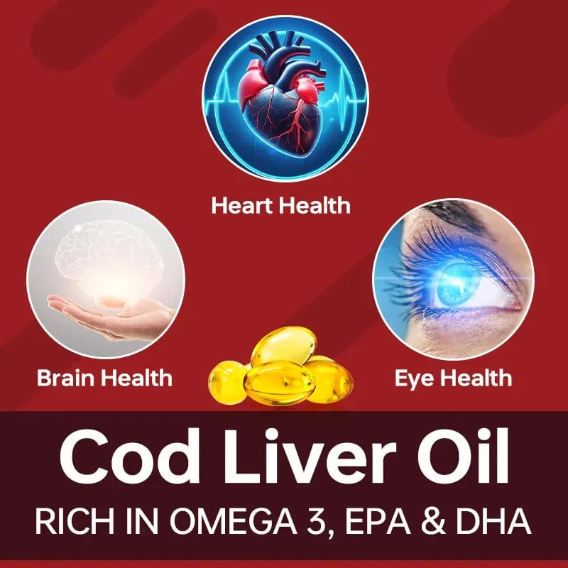 Cod Liver Oil Capsules Fish Oil Omega 3+ Vitamins A & D3 - Supports Heart Brain Vision & Joint Health — image 3