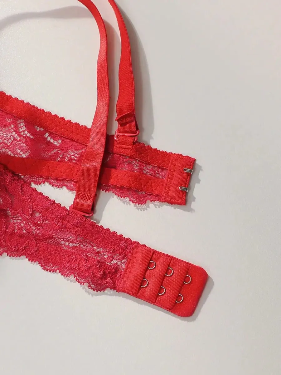 Červená krajková sexy sada spodního prádla pro dámské posezení Push Up spodní prádlo pro dámské květinové spodní prádlo sada A2155