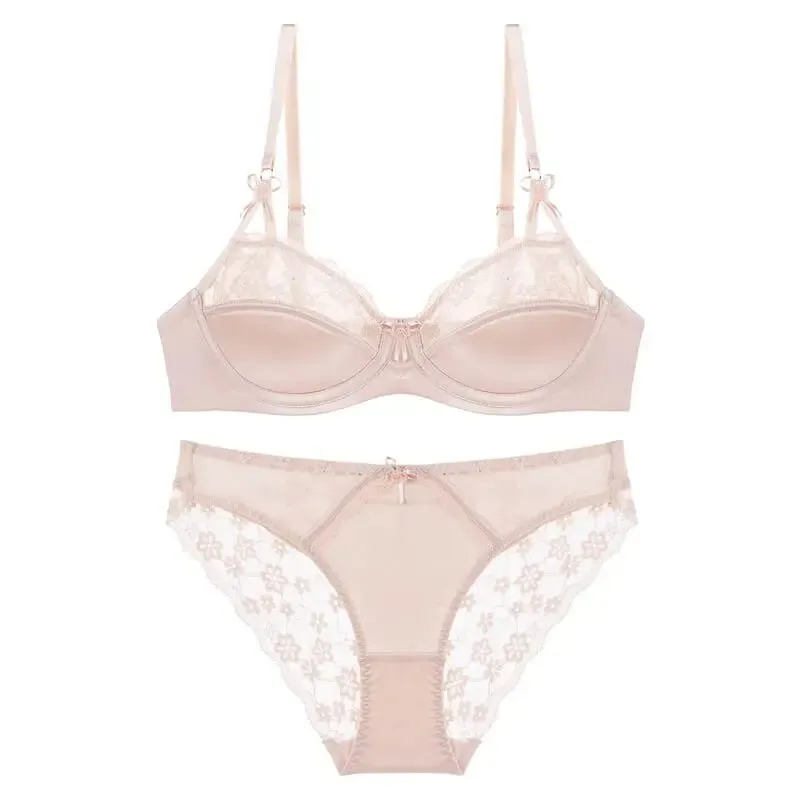 Set reggiseno in pizzo francese sottile a mezza tazza da donna Minimizer per busto grande Push Up Supporto laterale anti-cedimento Comfort Set intimo quotidiano sexy — image 12