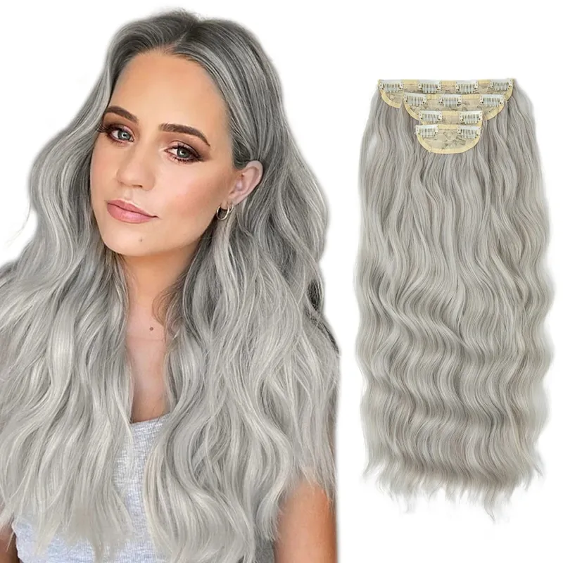 22" 4pcs/set Synthetic Clip In Hair Extensions Elegant Long Wavy Thick Hairpiece Daily Use Brown Blonde Natural Fake Hair — image 13