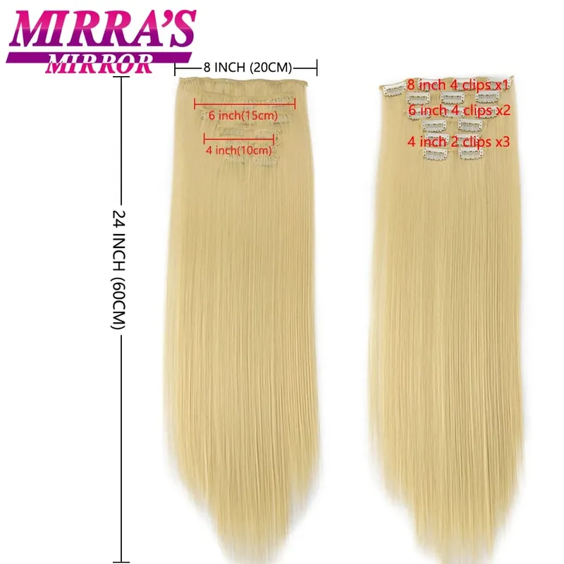 Synthetic Clip in Hair Extensions 6 Pcs/Set 16 Clips Long Straight Hairpieces Clip On Hair Extension for Women Blonde — image 4
