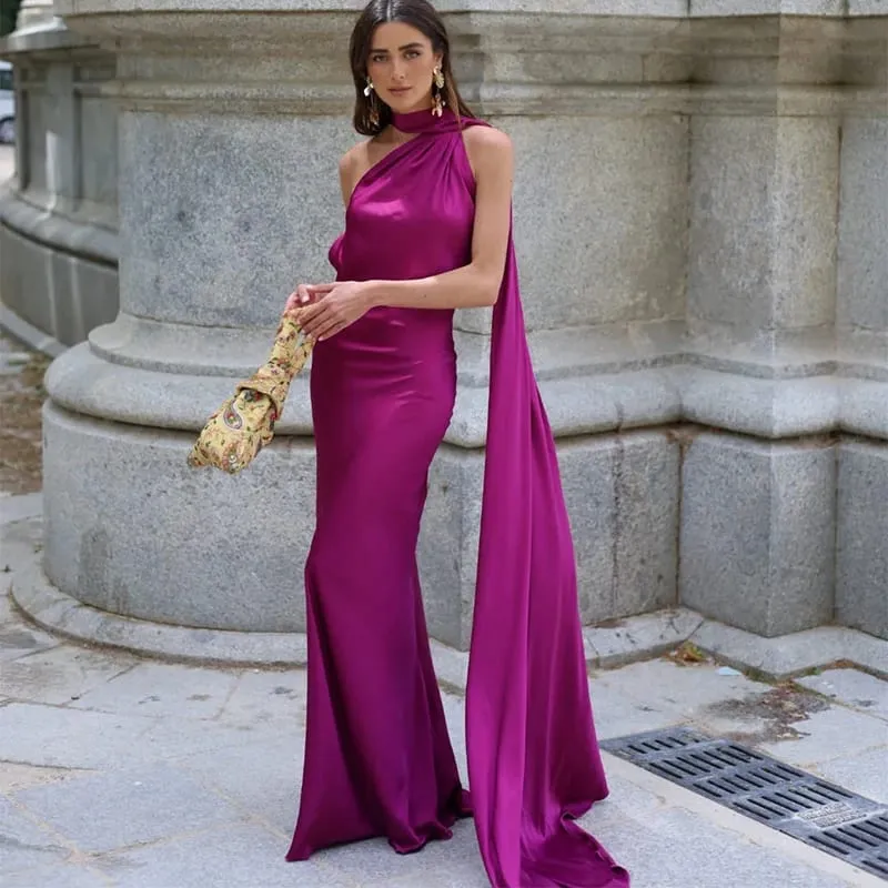 Sexy Satin Ribbon Halter Party Dress Women Elegant Backless Off Shoulder Sleeveless Dresses 2026 Summer New Famale Solid Robes