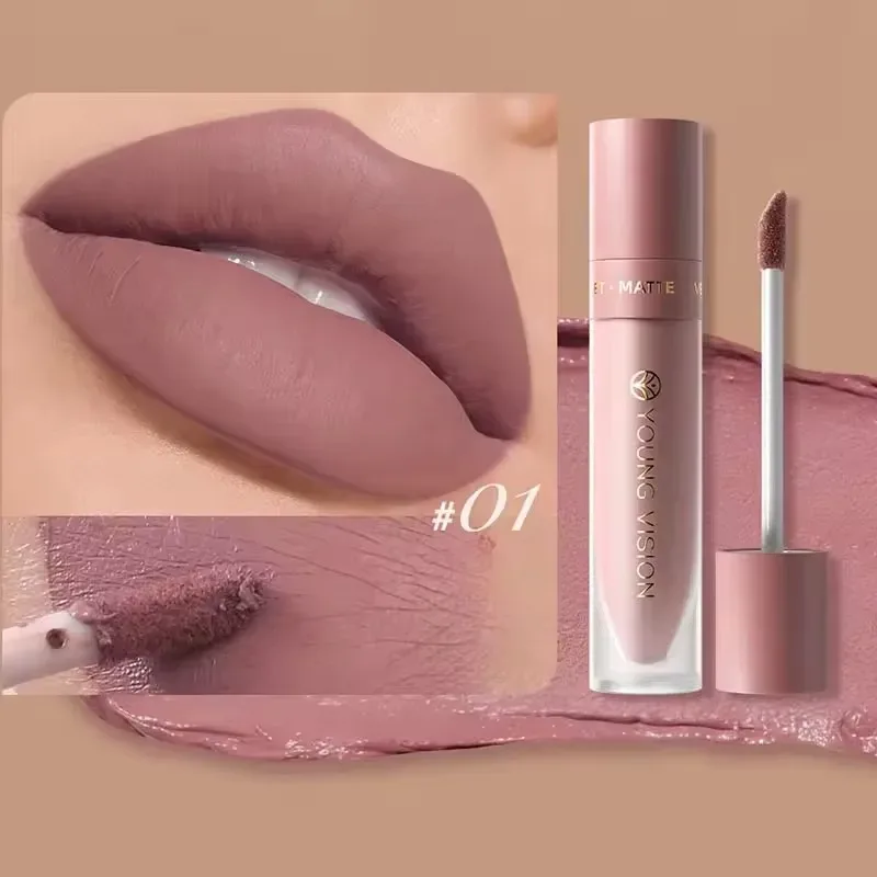 Lip Matte 8-Color Velvet Smooth Easy-to-Apply Square Gloss Tube Waterproof Three-Dimensional Sexy Plumping Lipstick Makeup
