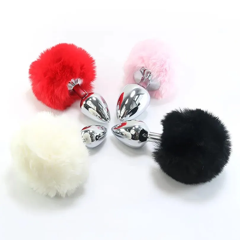 Metal Plush Rabbit Tail Anal Plugs Prostate Massager Butt Plug Rabbit Ear BDSM Cosplay Erotic Sex Toys for Women Adults Sex Game