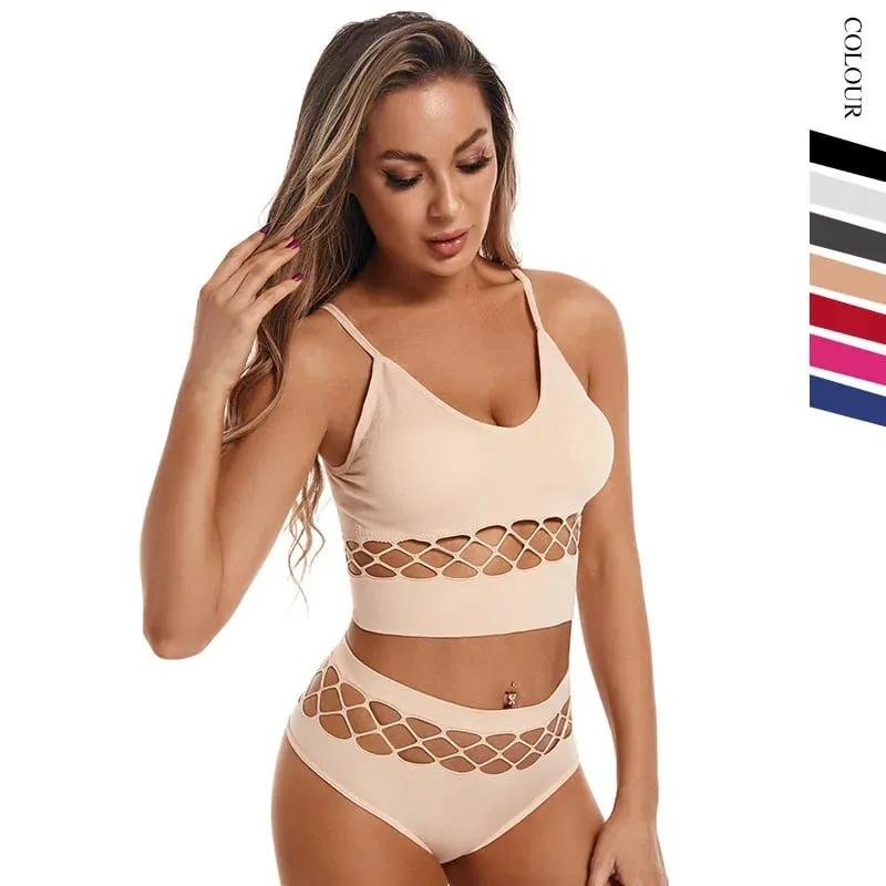 Set di lingerie sottile scavato per le donne Reggiseno push up con busto piccolo senza fili Canotta sportiva traspirante taglie forti — image 5
