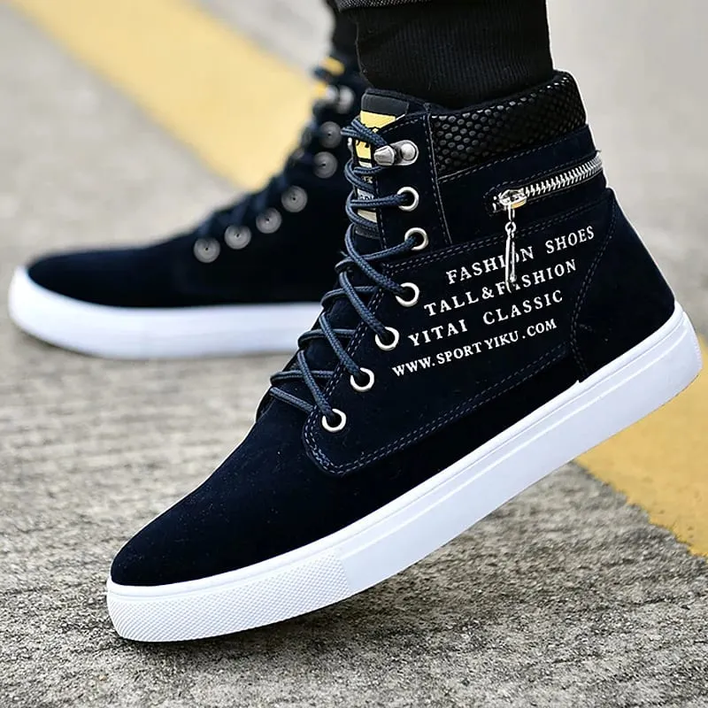 Black Vulcanized Sneakers Men's Flat Comfortable Shoes Lace up Zapatillas Hombre Autumn Spring High Top Sneakers Plus Size 38-48 — image 4