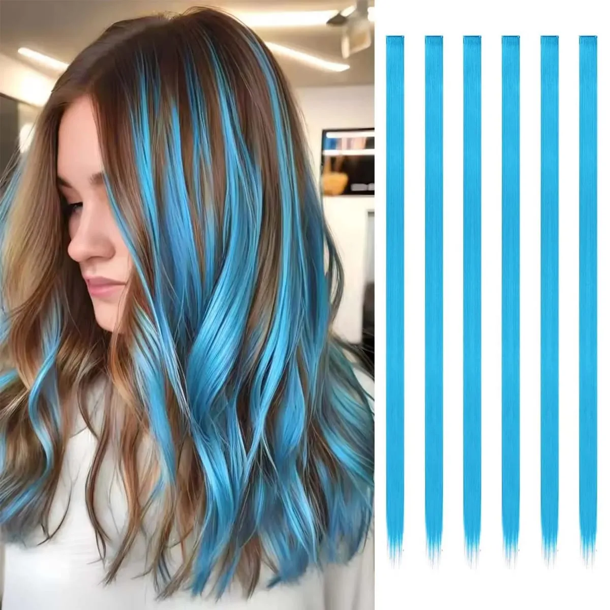 6 pçs extensões de clipe sintético 24 Polegada extensões de cabelo colorido destaques festa longo em linha reta hairpieces para mulheres crianças menina — image 20