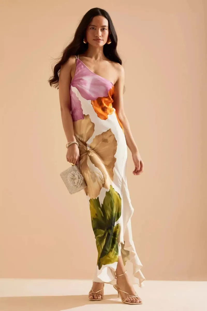 Fashion Women Printed Curling Edge Long Dresses Irregular One Shoulder Open Fork Gown Women Summer 2025 Party Vestidos — image 4