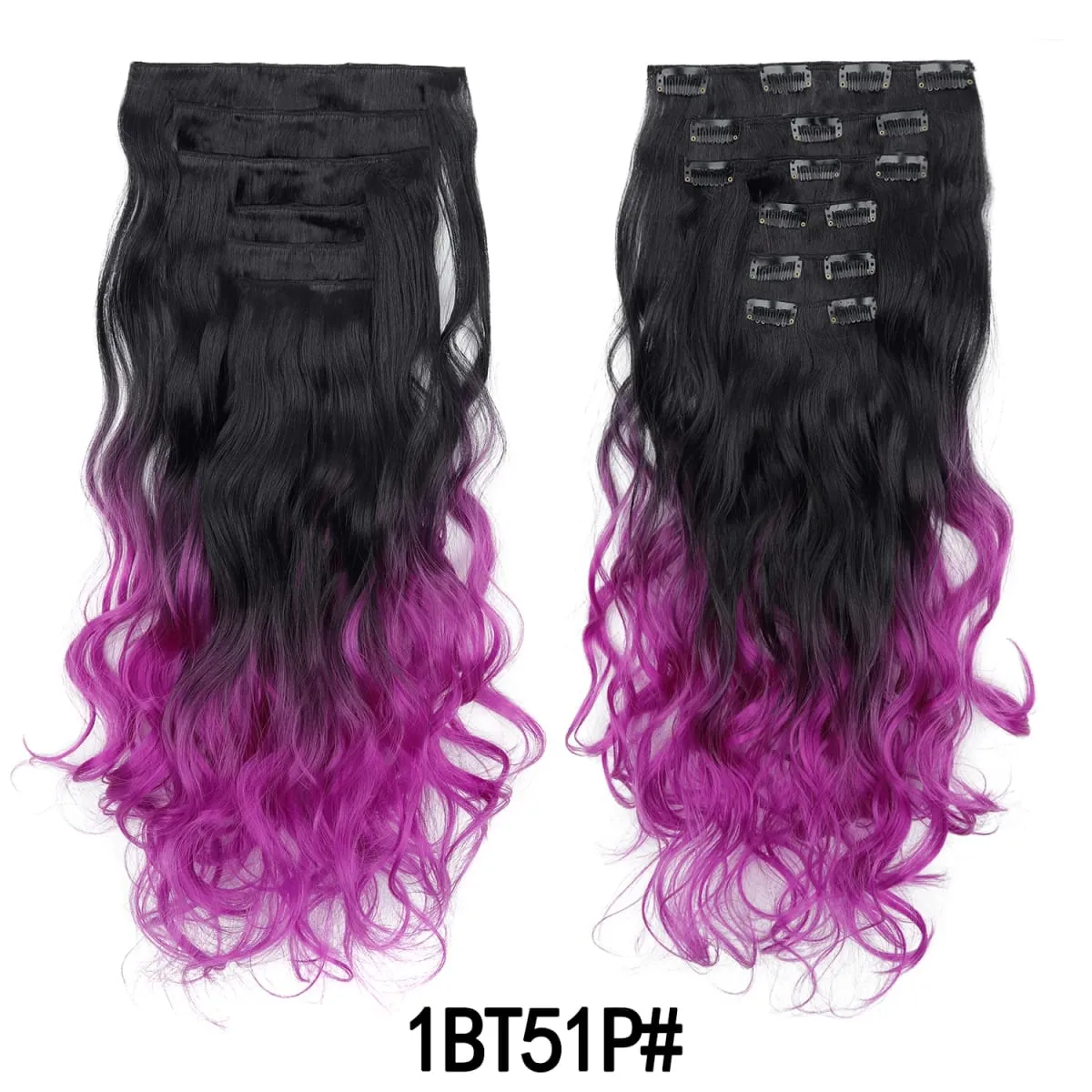 Grampo em extensões de cabelo 6 pçs peruca 20 Polegada longo ondulado sintético grosso trama dupla cabelo para mulheres cor gradiente uso diário
