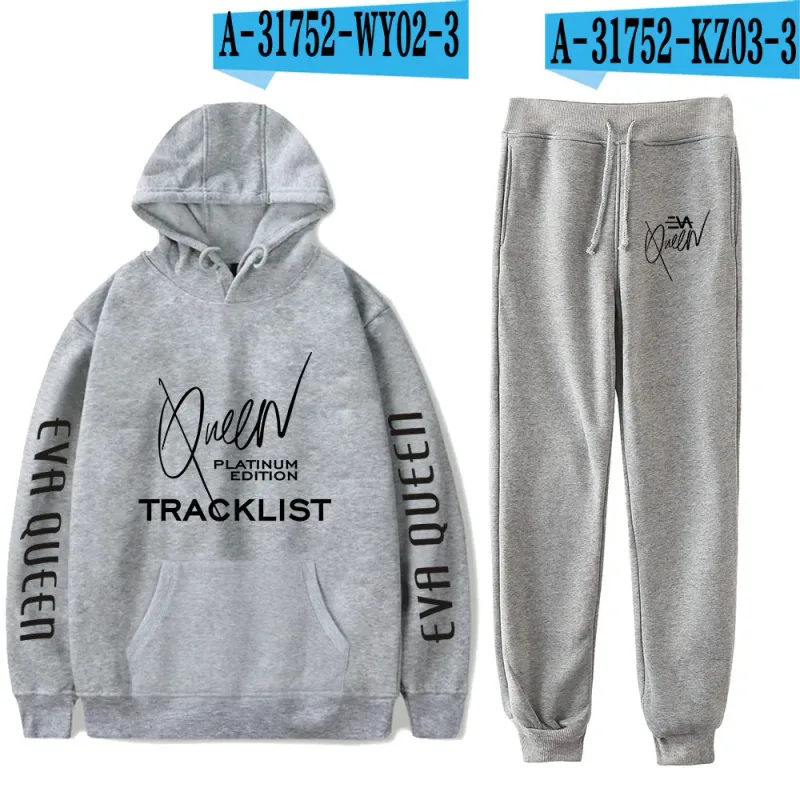 Hip Hop สบาย Eva Queen พิมพ์เสื้อกันหนาว Sweatpants ชุด Hoodies + กางเกงชุดชาย/หญิง 2 ชิ้นชุดเสื้อผ้า — image 31