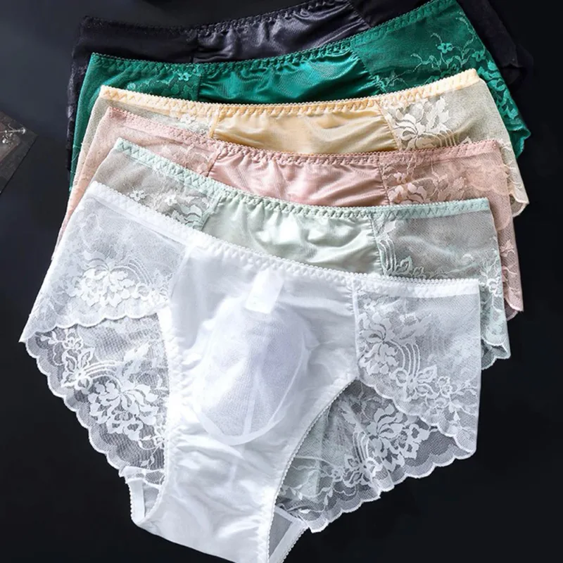 Men Lace Briefs Seamless Ice Silk Briefs Underwear 3D Bulge Pouch Low Waist Gay Panties — image 4