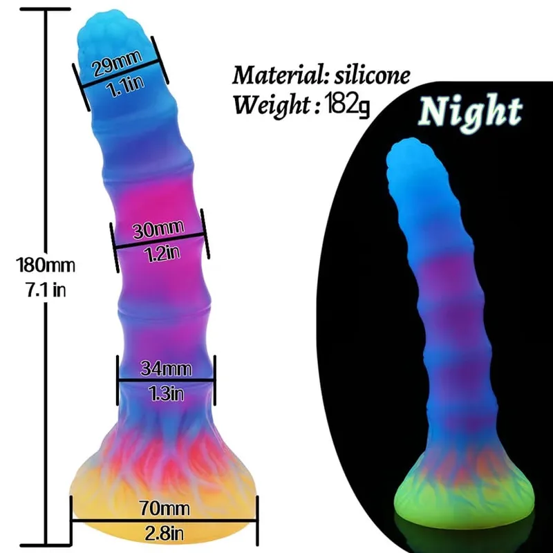 Sumbat Anal Bercahaya Malam Realistis Dildo Naga Monster Bercahaya untuk Wanita Pria Penyumbat Pantat Seksi Bentuk Anjing Mainan Seks untuk Pasangan — image 8