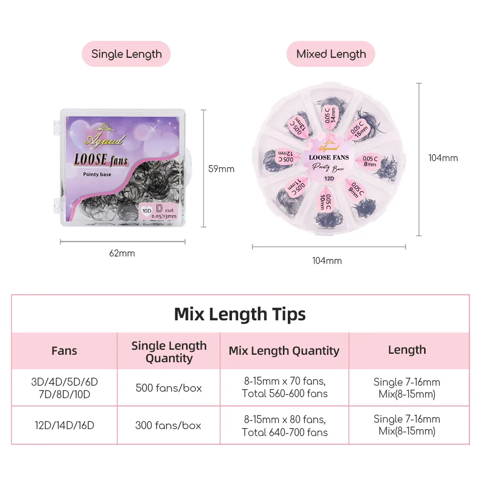 All Size 3D-40D Loose Fan Eyelash Extensions Mega Volume Fans Pointy Base Premade Fans Bouquet Professional Makeup Lashes