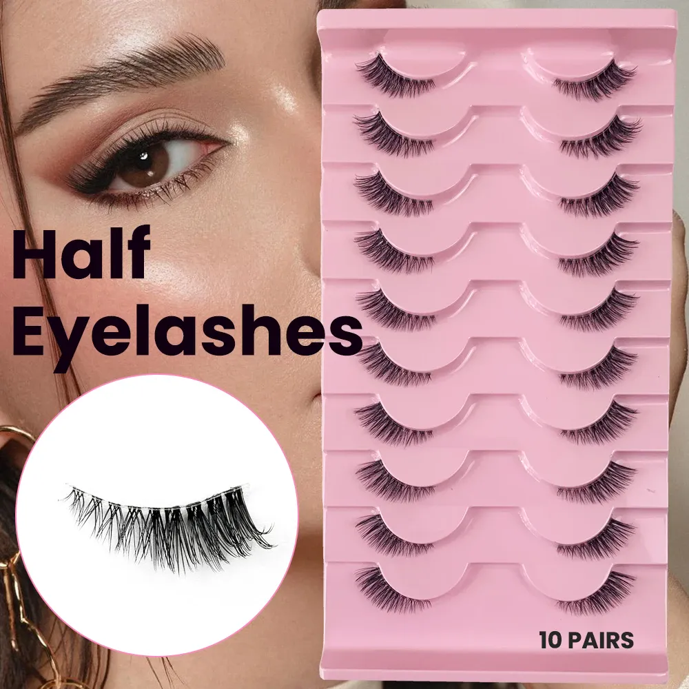Černé řasy 10 polovičních řas Soft Natural Cat Eye Lashes Makeup Tool Prodlužovací nástroj Fluffy Faux Cils sezona návratu do školy — image 3