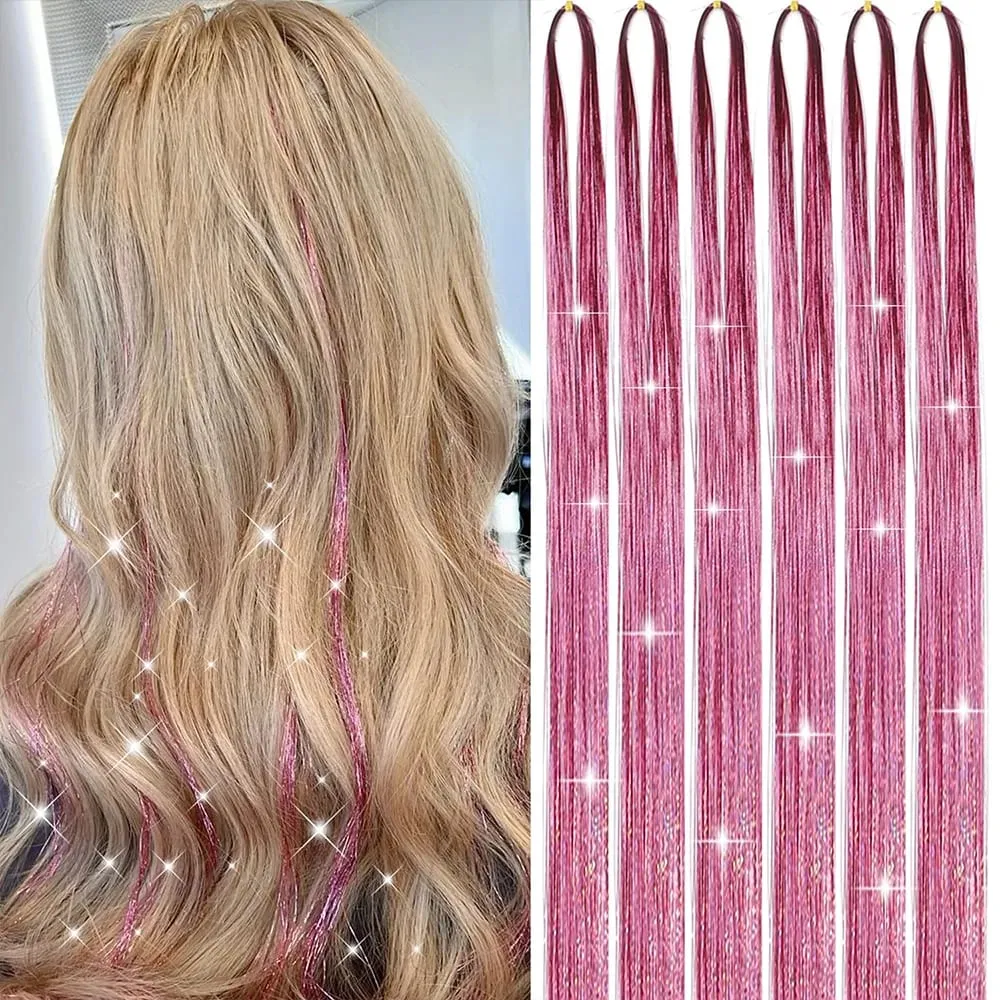 Hair Tinsel Kit 6 Pcs 2000 Strands Silver Tinsel Hair Extensions Fairy Hair Tinsel Heat Resistant Sparkly Shiny Synthetic Hair — image 10