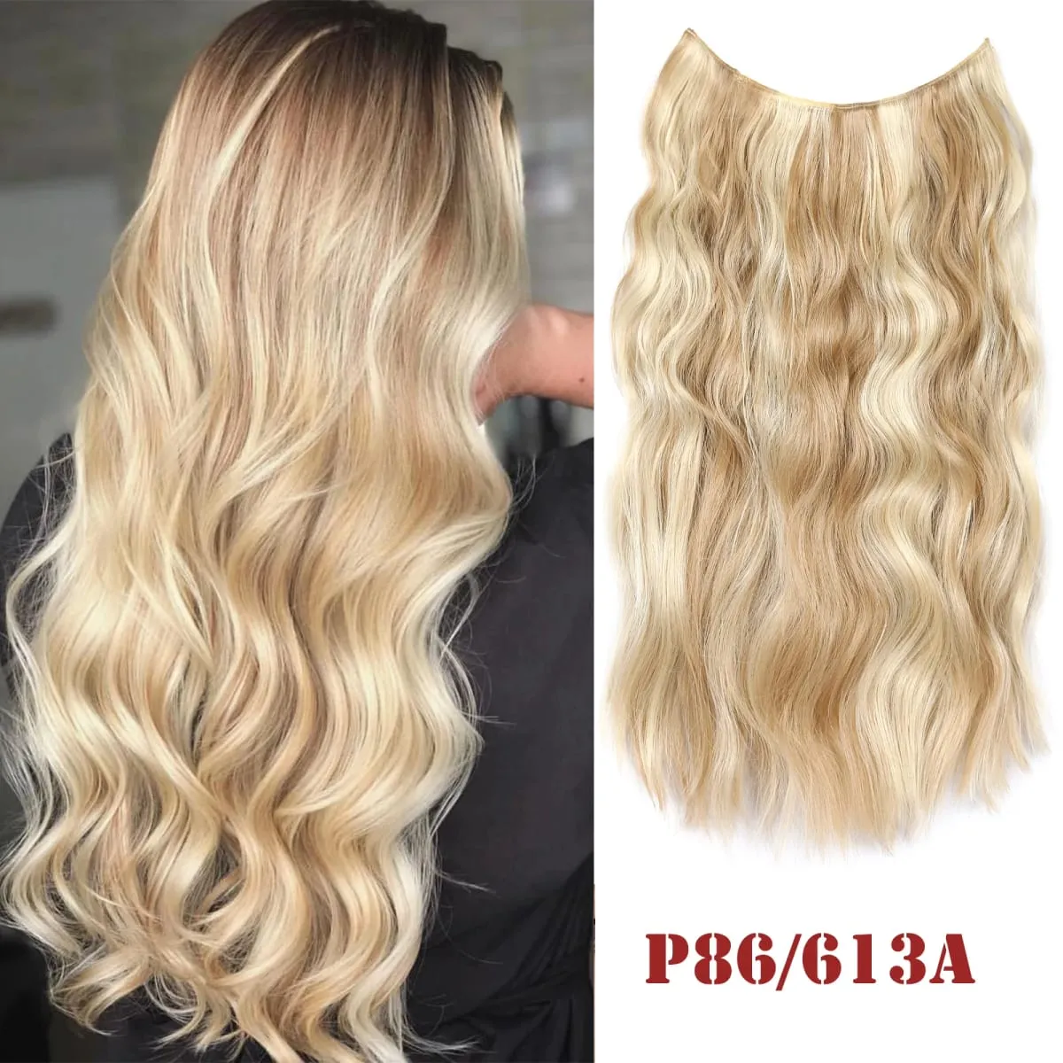 Invisible Wire Hair Extension Wavy Curly Synthetic Hairpiece Long 20Inch Fish Line Hair With 2 Clip-In One Piece For White Woman — image 20