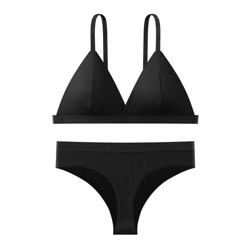 Seamless Bra and Panties Set Solid Color Bralette Thin Wireless Bras Low Waist Thong Sexy Lingerie Set Women's Underwear — image 9