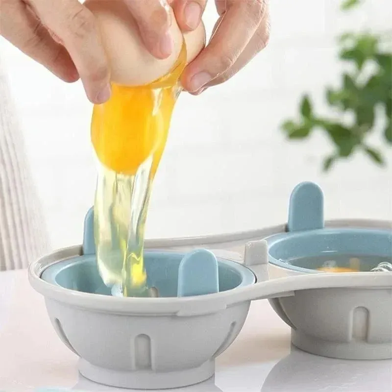 Microwave Egg Poacher Efficient Microwave Double Egg Poacher Cook Poached Eggs with Detachable Drain Basket Heat for Kitchen