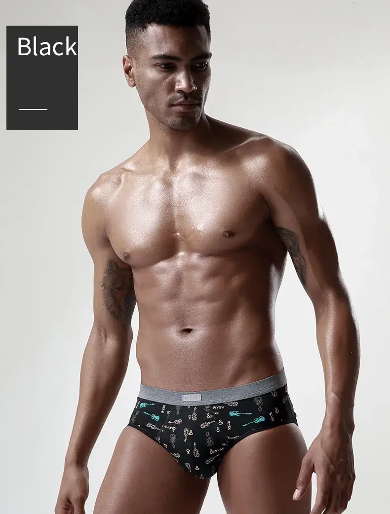 Cotton Man's Underwear Plus Size Briefs Sexy Underpants Breathable Briefs Bikini Gay Print Shorts Cueca Male Panties