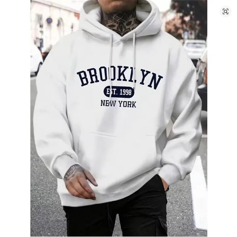 Brooklyn Est 1998 New Yorkพิมพ์ผู้ชายHoodies Harajuku Crewneck Hoodieแฟชั่นOversize Hoodyฤดูใบไม้ร่วงสบายTracksuit