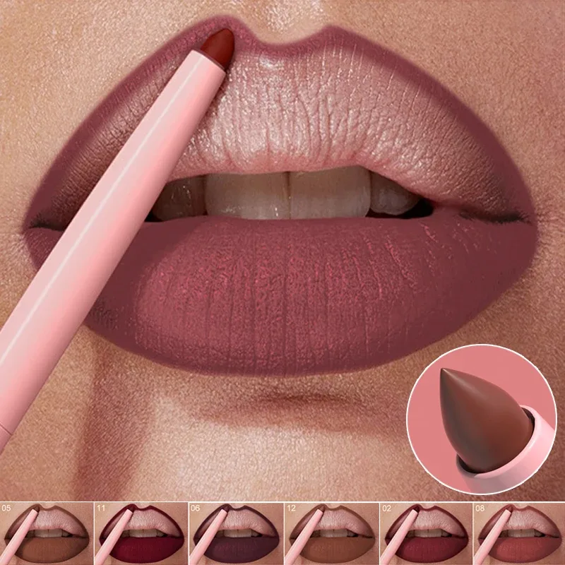 12 Colors Matte Red Brown Lipliner Pencil Waterproof Non-stick Cup Slim Lipstick Make Up Nude Pink Lip Liner Outline Lip Contour
