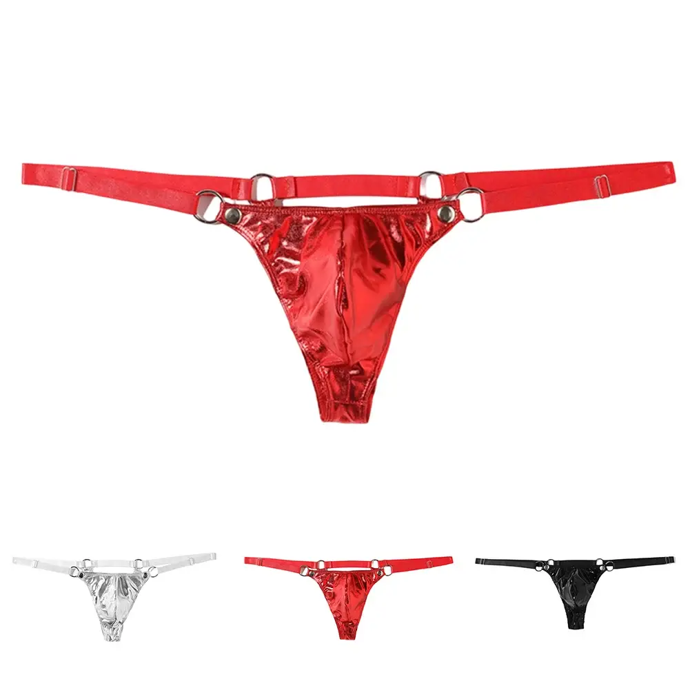 1 PC ผู้ชายสิทธิบัตรหนัง G-String เซ็กซี่ทอง V-Back LOW แหวน RISE T-Back Bulge POUCH ชุดชั้นในชุดชั้นในเกย์ Hot Clubwear