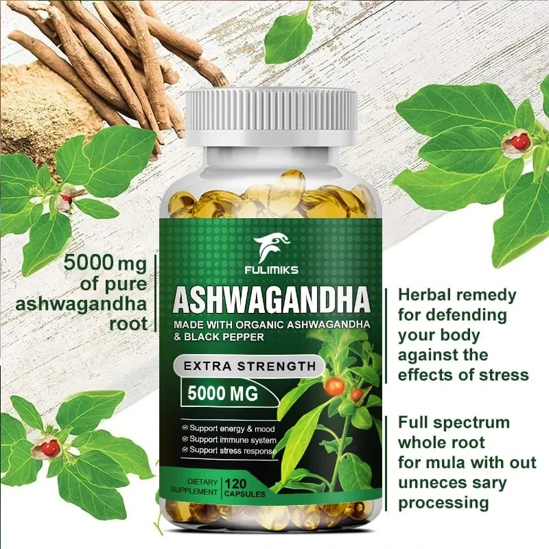 【Buy 1 Get 1 Free】KSM 66 Ashwagandha Root Extract Capsules 5000mg with MACA - Support Sleep Health Stress Focus Brain Ener